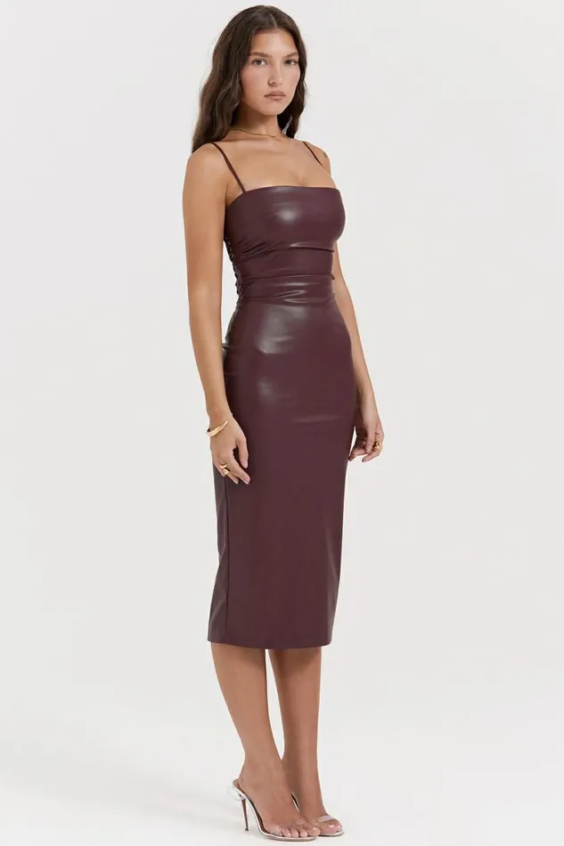 Women Jalena Mulberry Vegan Leather Lace Back Dress House Of CB Dresses