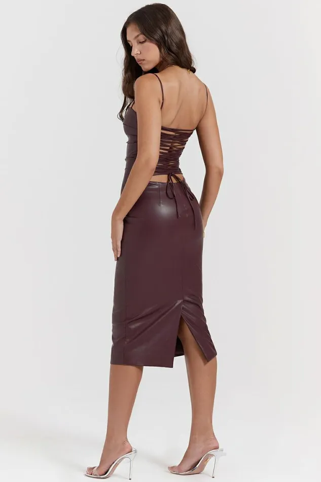 Women Jalena Mulberry Vegan Leather Lace Back Dress House Of CB Dresses