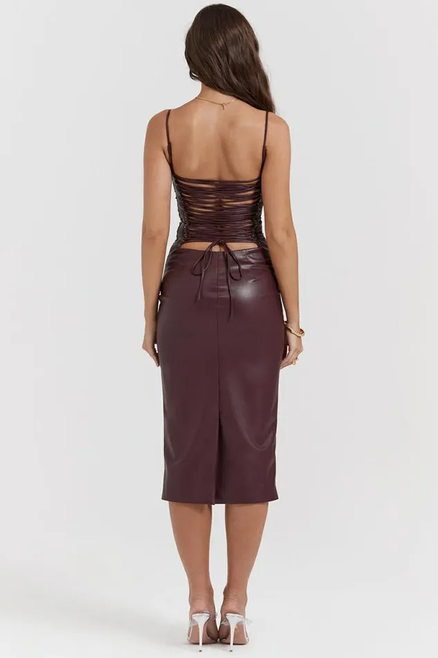 Women Jalena Mulberry Vegan Leather Lace Back Dress House Of CB Dresses