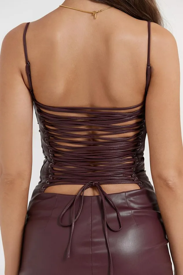 Women Jalena Mulberry Vegan Leather Lace Back Dress House Of CB Dresses