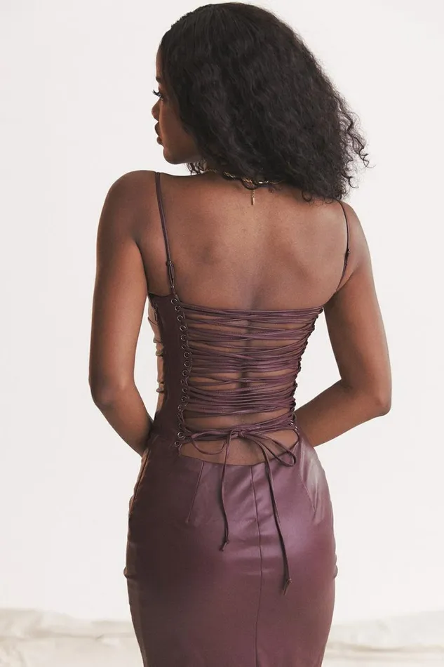 Women Jalena Mulberry Vegan Leather Lace Back Dress House Of CB Dresses