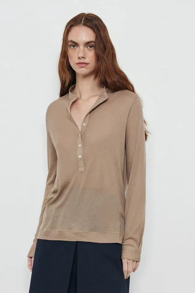 Women JAVA2 8211 Cotton Silk Jersey Henley Shirt 8211 Corda Massimo Alba Tops Women JAVA2 8211 Cotton Silk Jersey Henley Shirt 8211 Corda Massimo Alba Tops