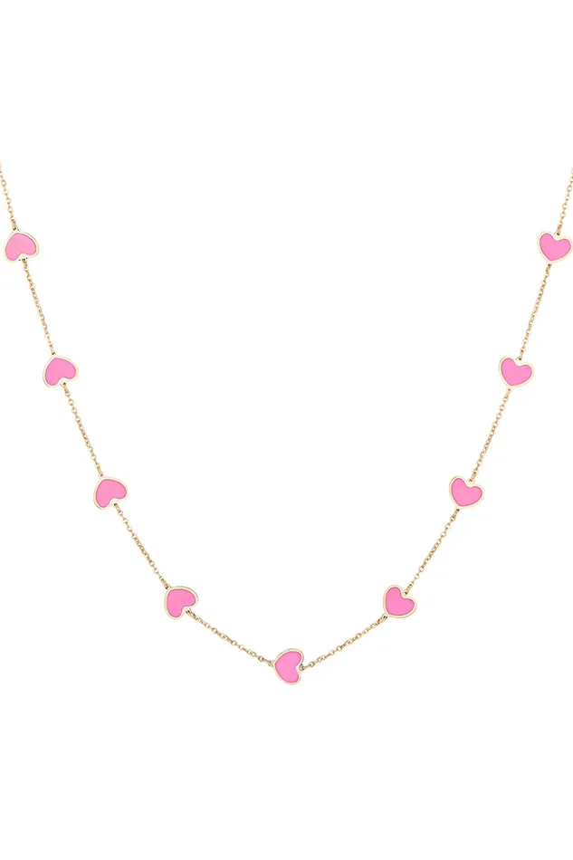 Women Jewelry LoveShackFancy Ouf By Sara Love Pink Hearts 14k Gold Necklace Pink