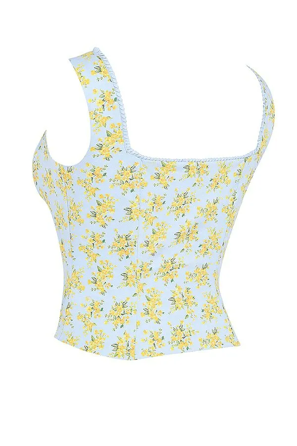 Women Juana Soft Blue Vintage Floral Print Cotton Top House Of CB Tops