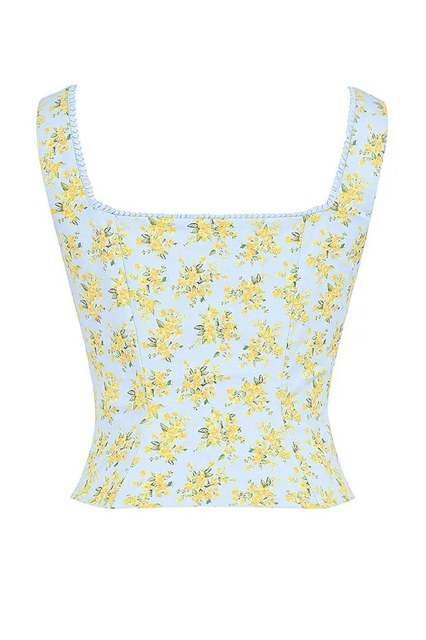 Women Juana Soft Blue Vintage Floral Print Cotton Top House Of CB Tops