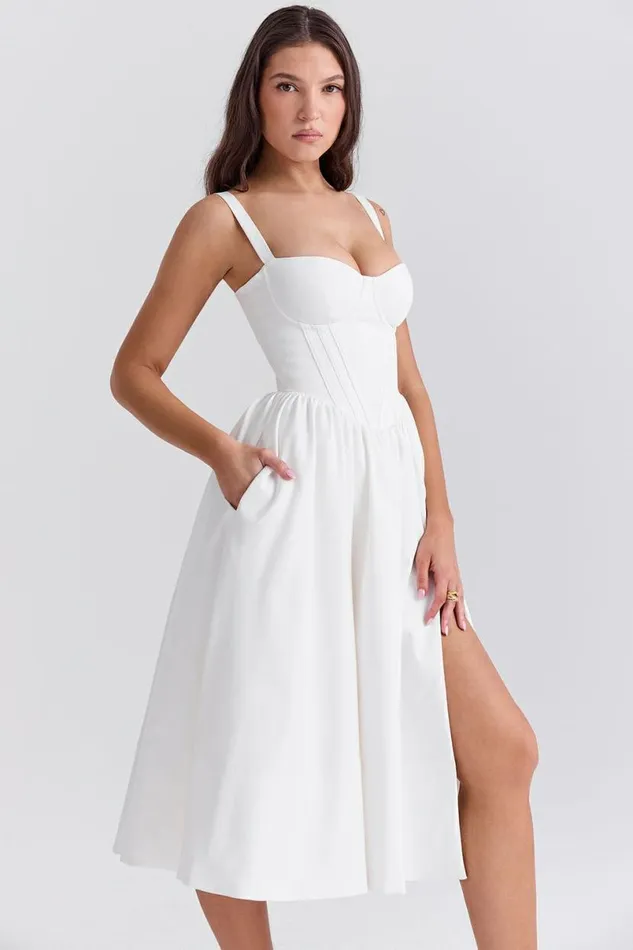 Women Kelly White Corset Midi Sundress House Of CB Dresses Women Kelly White Corset Midi Sundress House Of CB Dresses