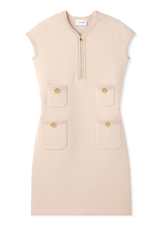 Women Knit Dresses St John Stretch Twill Knit Cap Sleeve Dress Light Peony