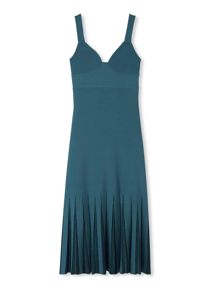 Women Knit Dresses St John Stretch Viscose Knit Dress With Sheer Pleats Prussian Blue Women Knit Dresses St John Stretch Viscose Knit Dress With Sheer Pleats Prussian Blue