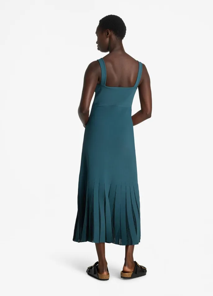 Women Knit Dresses St John Stretch Viscose Knit Dress With Sheer Pleats Prussian Blue Women Knit Dresses St John Stretch Viscose Knit Dress With Sheer Pleats Prussian Blue