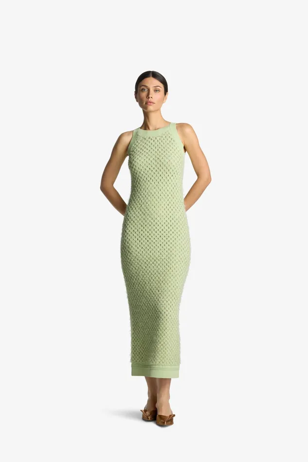 Women Knitwear St John Sparkle Crochet Knit Dress Pale Lime Women Knitwear St John Sparkle Crochet Knit Dress Pale Lime