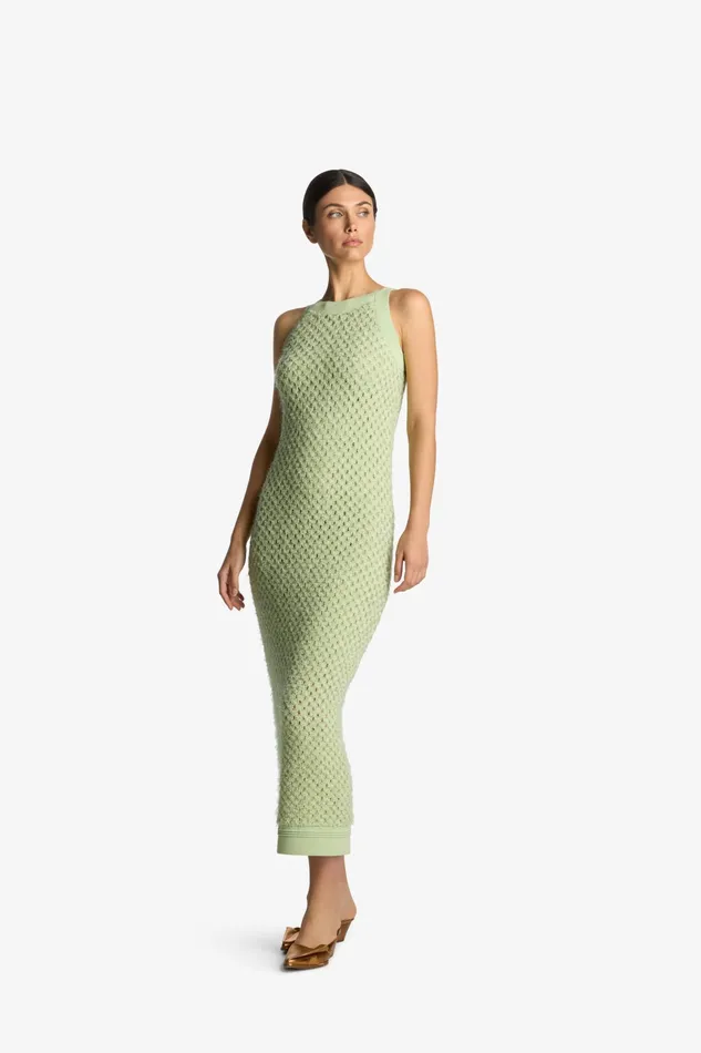 Women Knitwear St John Sparkle Crochet Knit Dress Pale Lime Women Knitwear St John Sparkle Crochet Knit Dress Pale Lime