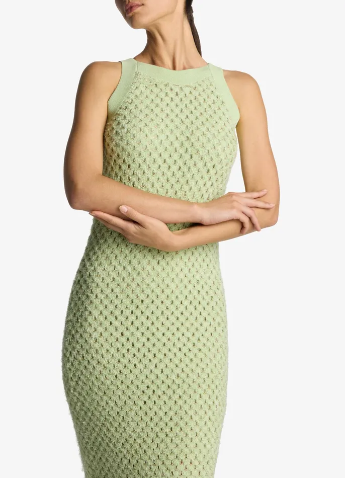 Women Knitwear St John Sparkle Crochet Knit Dress Pale Lime Women Knitwear St John Sparkle Crochet Knit Dress Pale Lime