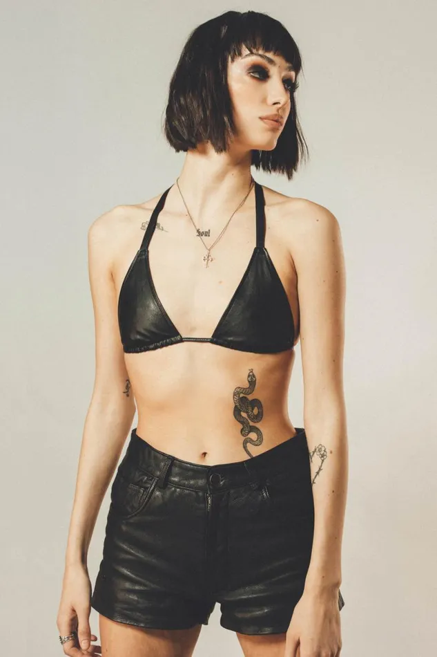 Women Leather Bra Black OTHER TOPS