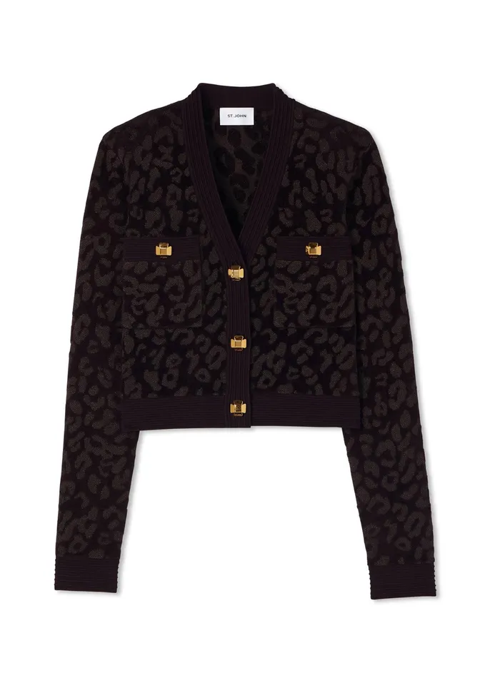 Women Light Jackets St John Leopard Knit Jacket Aubergine