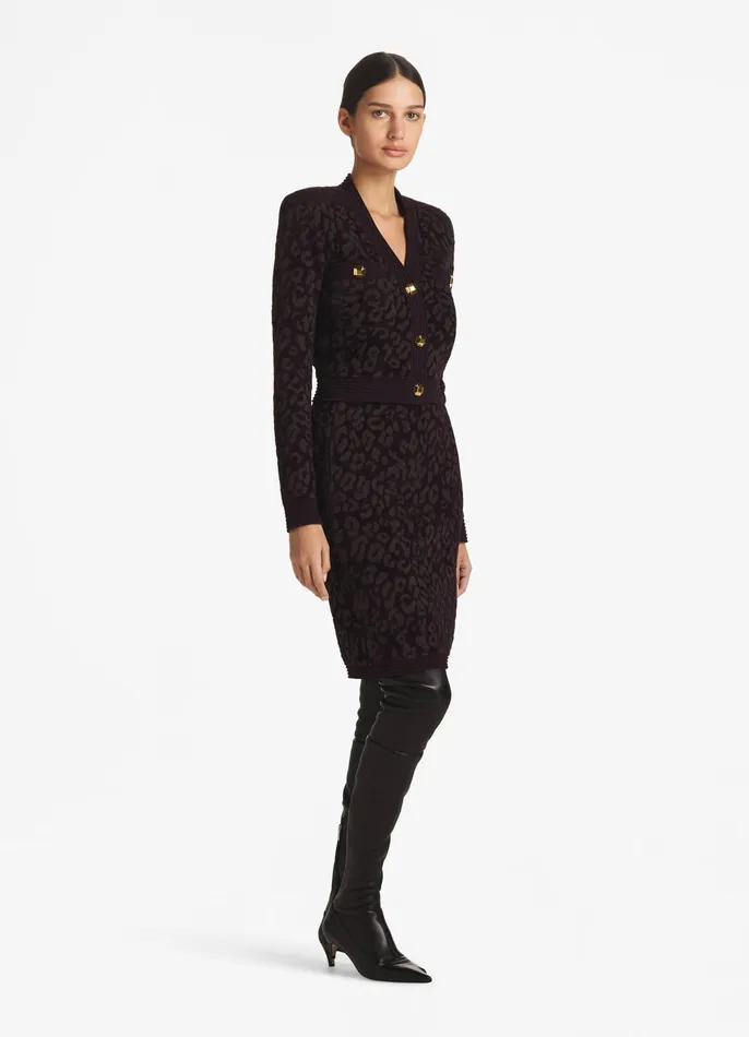 Women Light Jackets St John Leopard Knit Jacket Aubergine Women Light Jackets St John Leopard Knit Jacket Aubergine