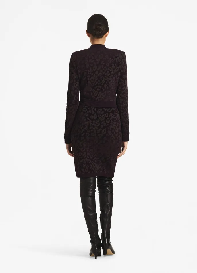 Women Light Jackets St John Leopard Knit Jacket Aubergine Women Light Jackets St John Leopard Knit Jacket Aubergine