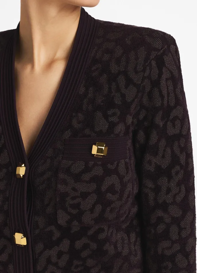 Women Light Jackets St John Leopard Knit Jacket Aubergine Women Light Jackets St John Leopard Knit Jacket Aubergine