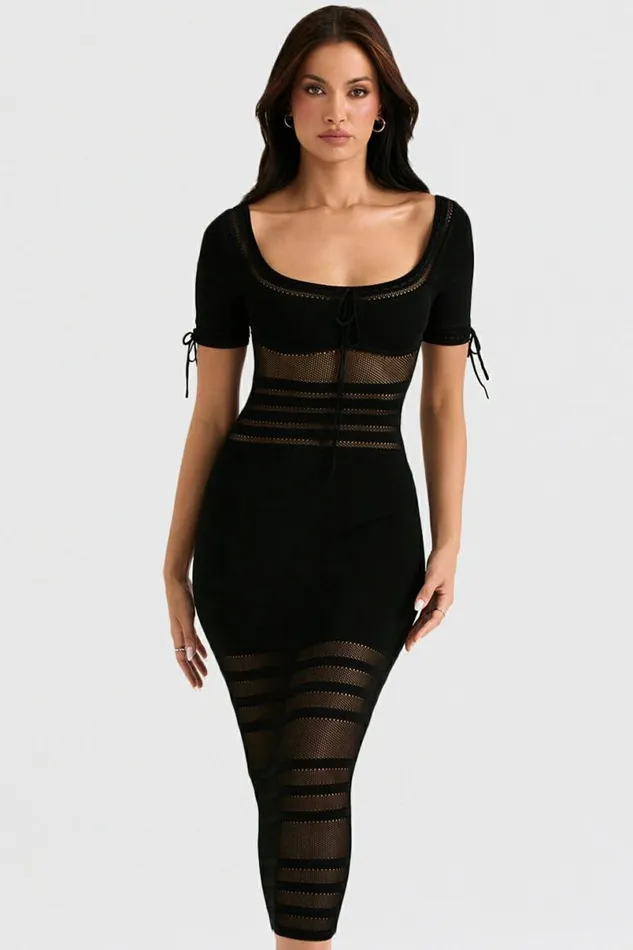 Women Lilla Black Openwork Knit Midi Dress House Of CB Dresses