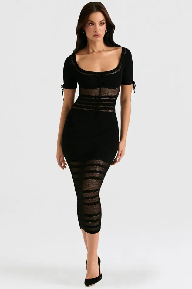 Women Lilla Black Openwork Knit Midi Dress House Of CB Dresses Women Lilla Black Openwork Knit Midi Dress House Of CB Dresses