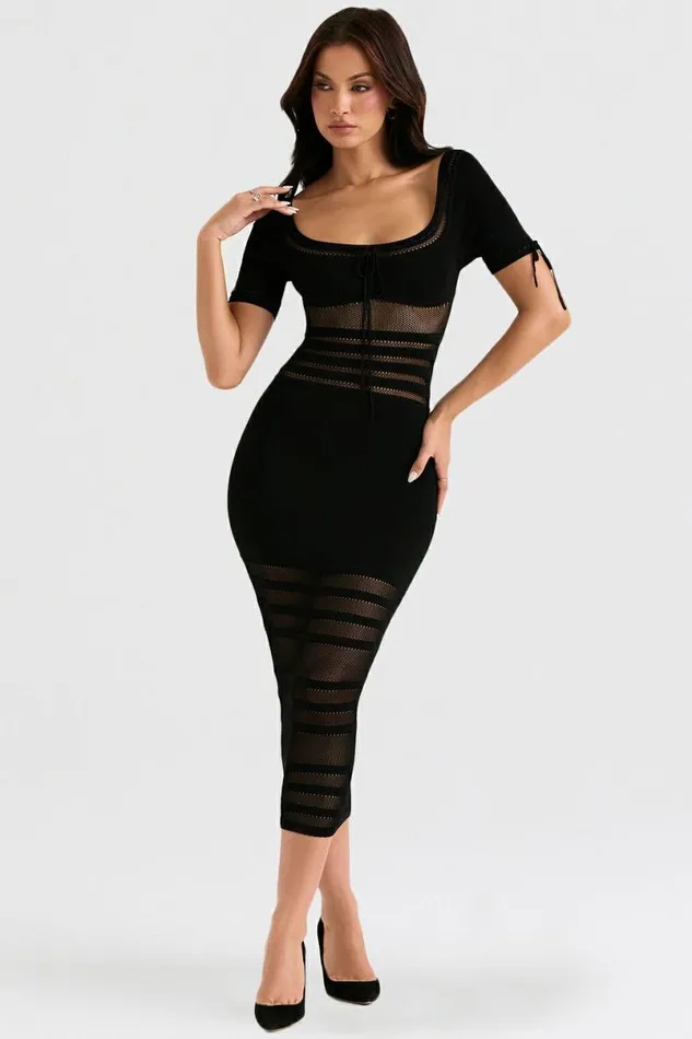 Women Lilla Black Openwork Knit Midi Dress House Of CB Dresses Women Lilla Black Openwork Knit Midi Dress House Of CB Dresses