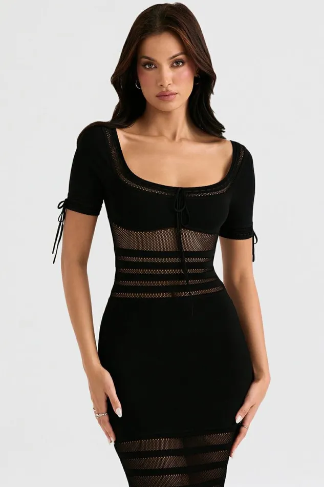 Women Lilla Black Openwork Knit Midi Dress House Of CB Dresses Women Lilla Black Openwork Knit Midi Dress House Of CB Dresses