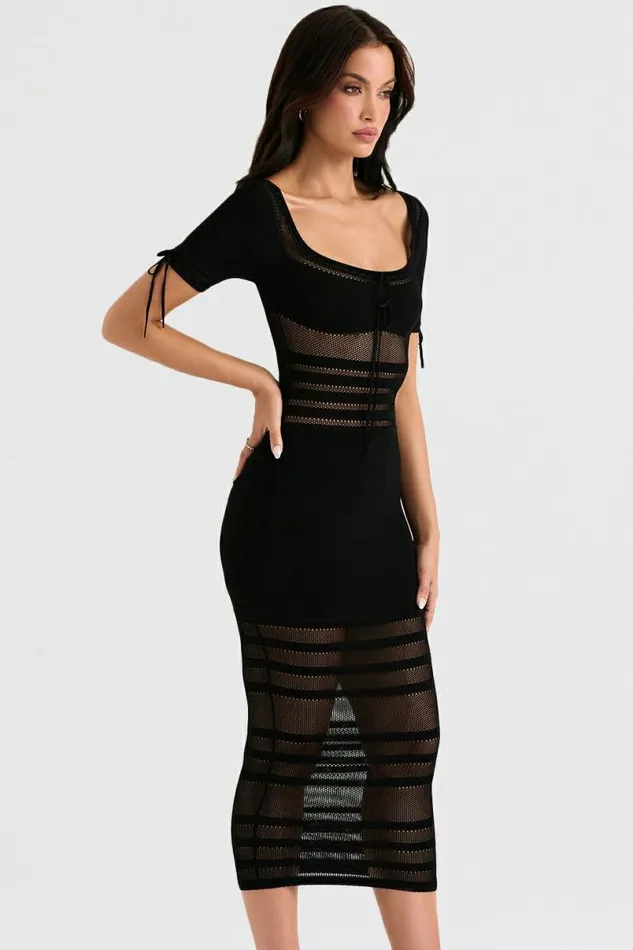 Women Lilla Black Openwork Knit Midi Dress House Of CB Dresses Women Lilla Black Openwork Knit Midi Dress House Of CB Dresses