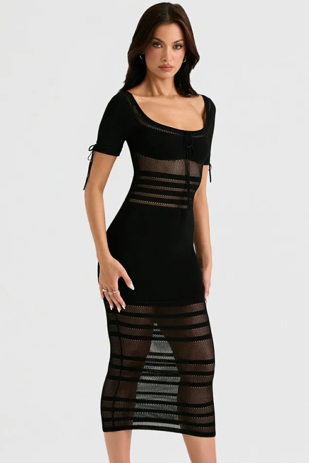 Women Lilla Black Openwork Knit Midi Dress House Of CB Dresses Women Lilla Black Openwork Knit Midi Dress House Of CB Dresses