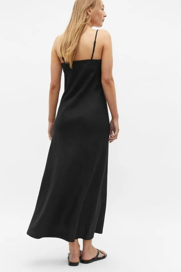 Women Linen Seed Heritage Core Linen Square Neck Slip Dress Black