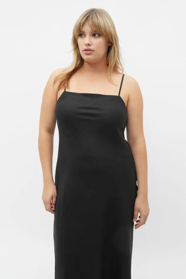Women Linen Seed Heritage Core Linen Square Neck Slip Dress Black