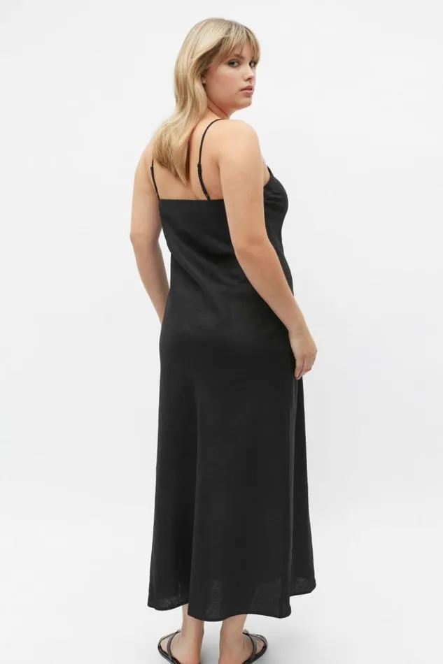 Women Linen Seed Heritage Core Linen Square Neck Slip Dress Black