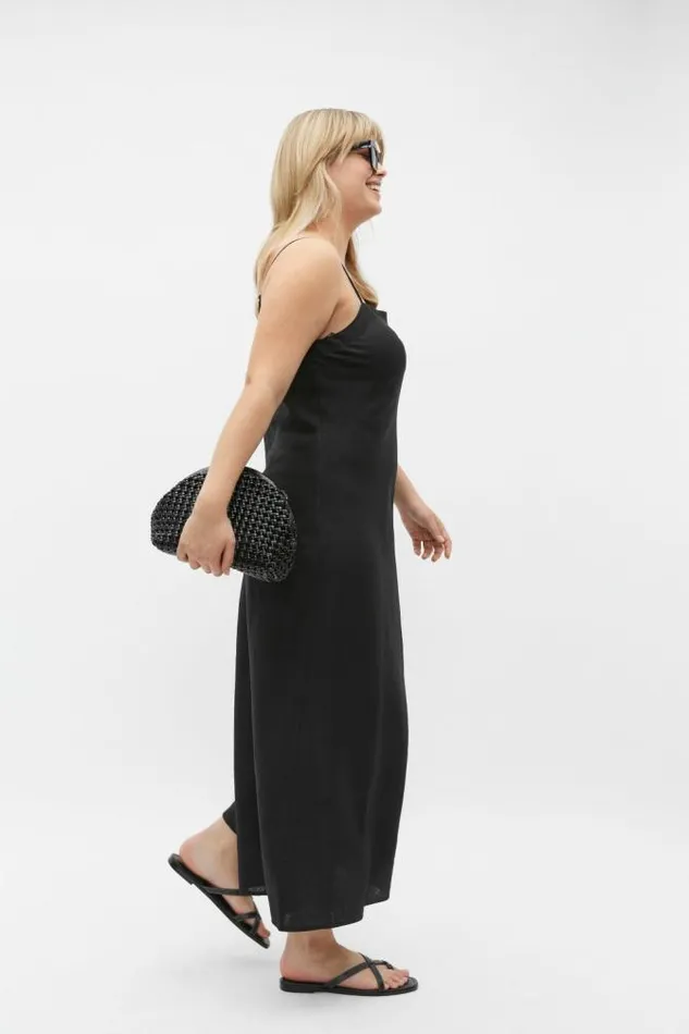 Women Linen Seed Heritage Core Linen Square Neck Slip Dress Black