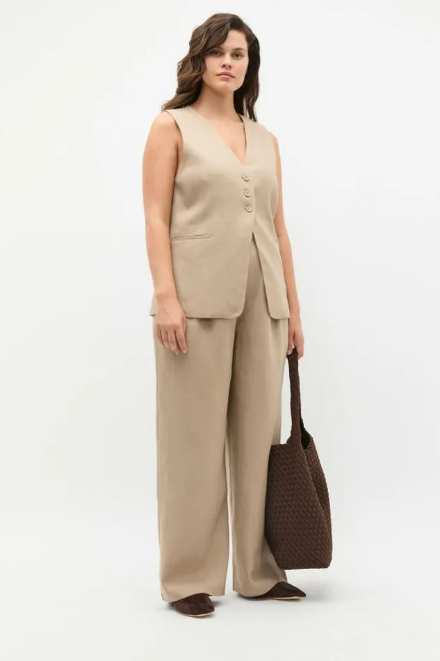 Women Linen Seed Heritage Tailored Linen Pleat Pant Cookie