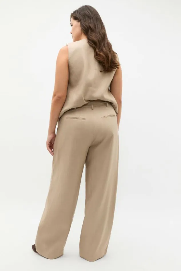 Women Linen Seed Heritage Tailored Linen Pleat Pant Cookie
