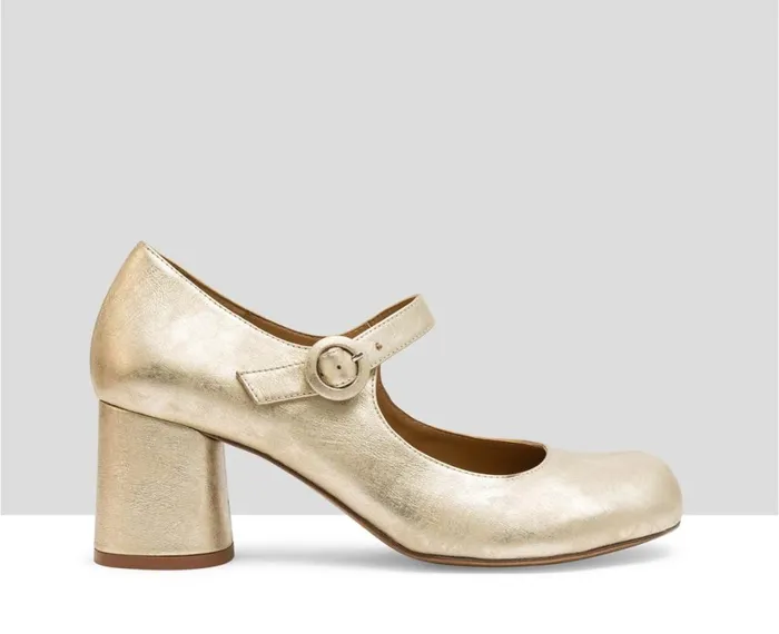 Women Low Heel Audley Shoes Medium Heel Leather Shoe Leonor Metallic