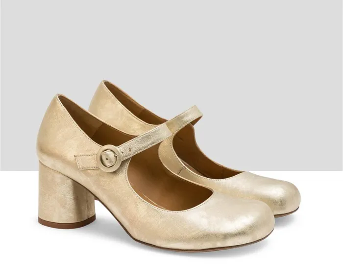 Women Low Heel Audley Shoes Medium Heel Leather Shoe Leonor Metallic