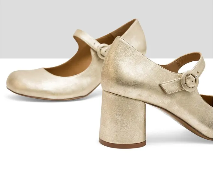 Women Low Heel Audley Shoes Medium Heel Leather Shoe Leonor Metallic