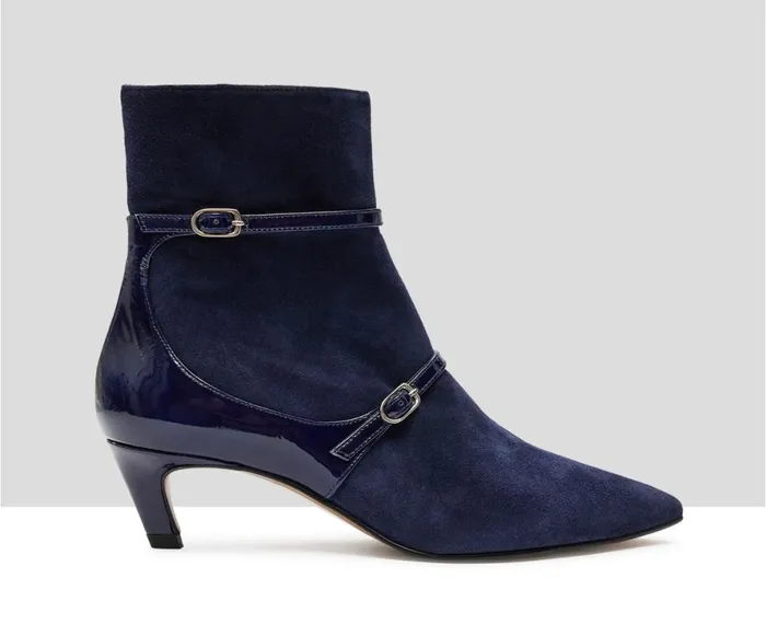 Women Low Heel Audley Shoes Mid Heel Leather Booties Kathy Blue