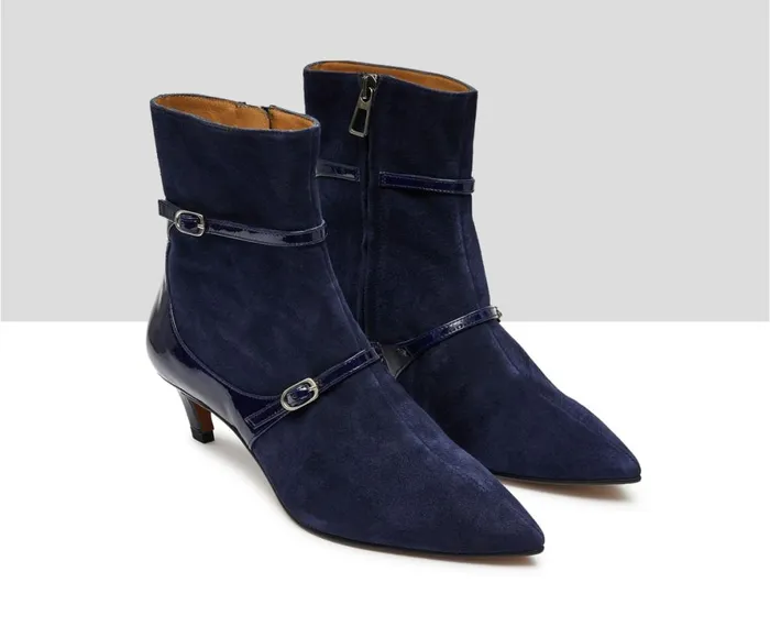 Women Low Heel Audley Shoes Mid Heel Leather Booties Kathy Blue