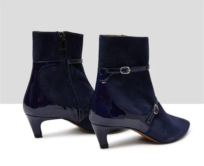 Women Low Heel Audley Shoes Mid Heel Leather Booties Kathy Blue