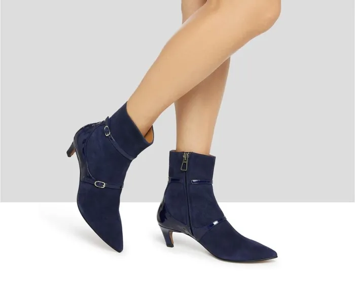 Women Low Heel Audley Shoes Mid Heel Leather Booties Kathy Blue