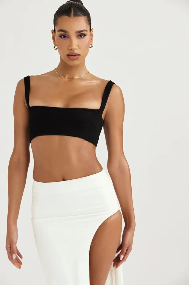 Women Luciana Black Pleated Bandeau Top House Of CB Tops