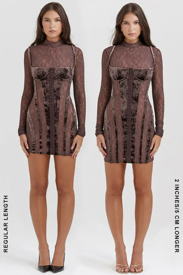 Women Marica Brown Velvet and Lace Corset Dress House Of CB Dresses