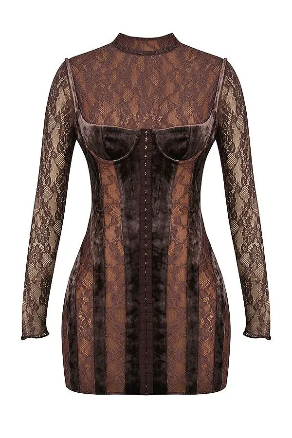 Women Marica Brown Velvet and Lace Corset Dress House Of CB Dresses