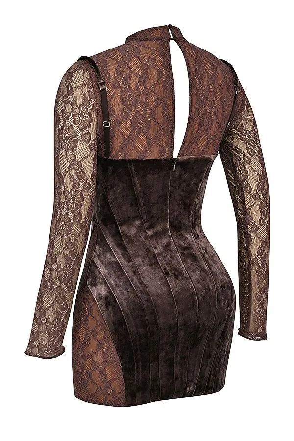 Women Marica Brown Velvet and Lace Corset Dress House Of CB Dresses