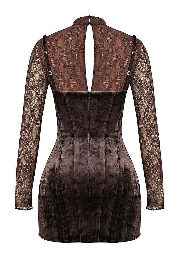 Women Marica Brown Velvet and Lace Corset Dress House Of CB Dresses