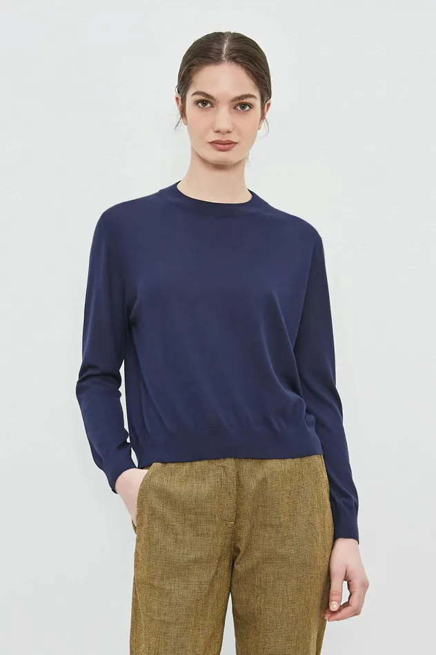 Women MARISSA 8211 Summer Cashmere Crew Neck Sweater 8211 Blu Massimo Alba Knitwear
