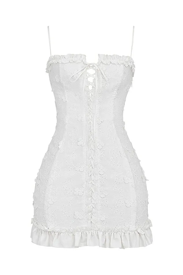 Women Marlene White Cotton Broderie Anglais Mini Dress House Of CB Dresses Women Marlene White Cotton Broderie Anglais Mini Dress House Of CB Dresses