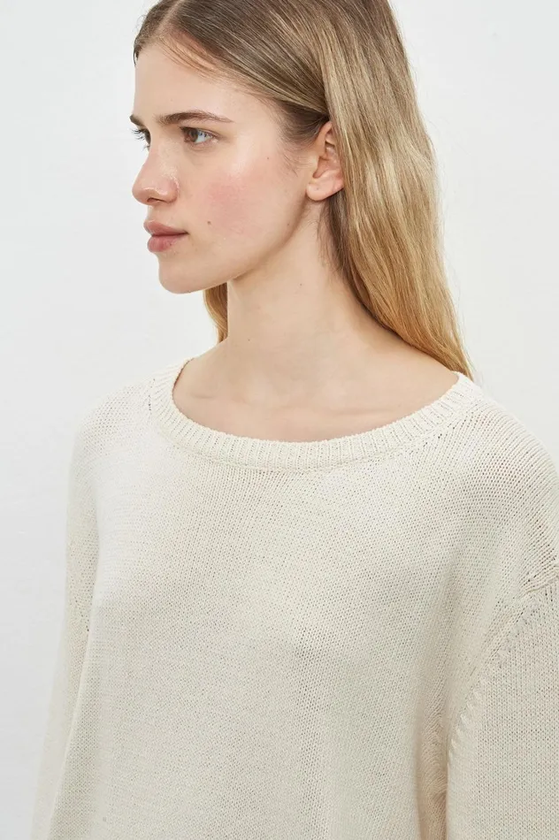 Women MATILDE 8211 Cotton Silk Crewneck Sweater 8211 Latte Massimo Alba Knitwear
