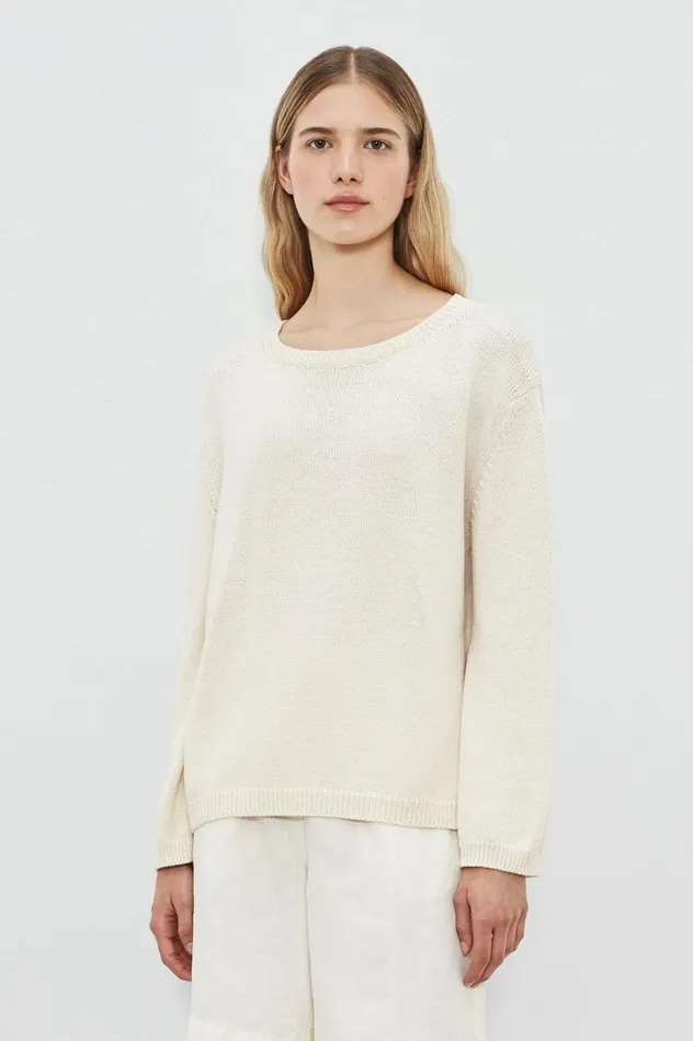 Women MATILDE 8211 Cotton Silk Crewneck Sweater 8211 Latte Massimo Alba Knitwear Women MATILDE 8211 Cotton Silk Crewneck Sweater 8211 Latte Massimo Alba Knitwear