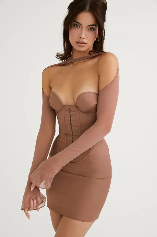 Women Mayara Mocha Structured Corset Mini Dress House Of CB Dresses